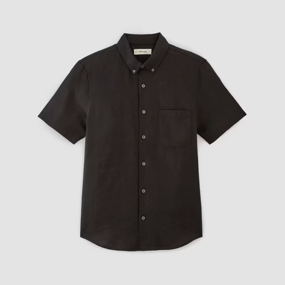 Everlane M classic short sleeve linen button up collar shirt solid black regular - Picture 4 of 8